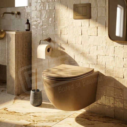 Окачена тоалетна LAVITA Sinto Light Khaki 3.0 49 см и седалка с капак с плавно затваряне, бежов Окачена тоалетна LAVITA Sinto Light Khaki 3.0 49 см и седалка с капак с плавно затваряне, бежов