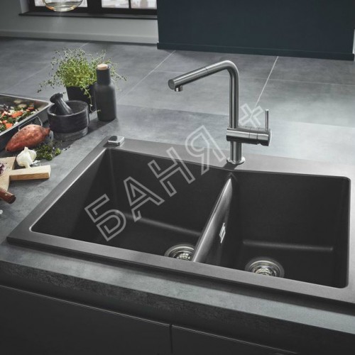Композитна мивка K700с две корита,черен гранит