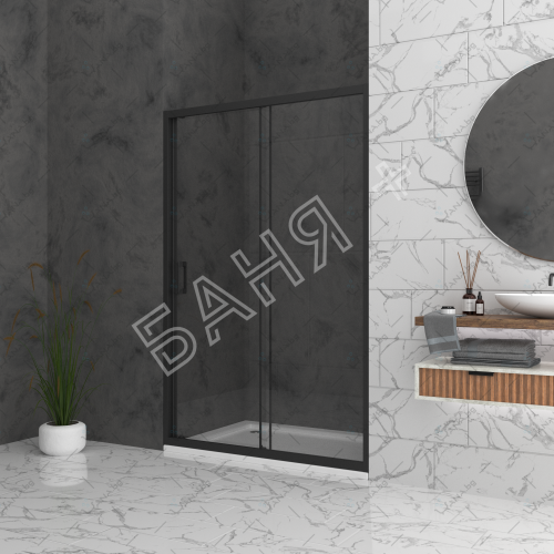 Параван за баня BELLA W1,черни профили,прозрачно стъкло