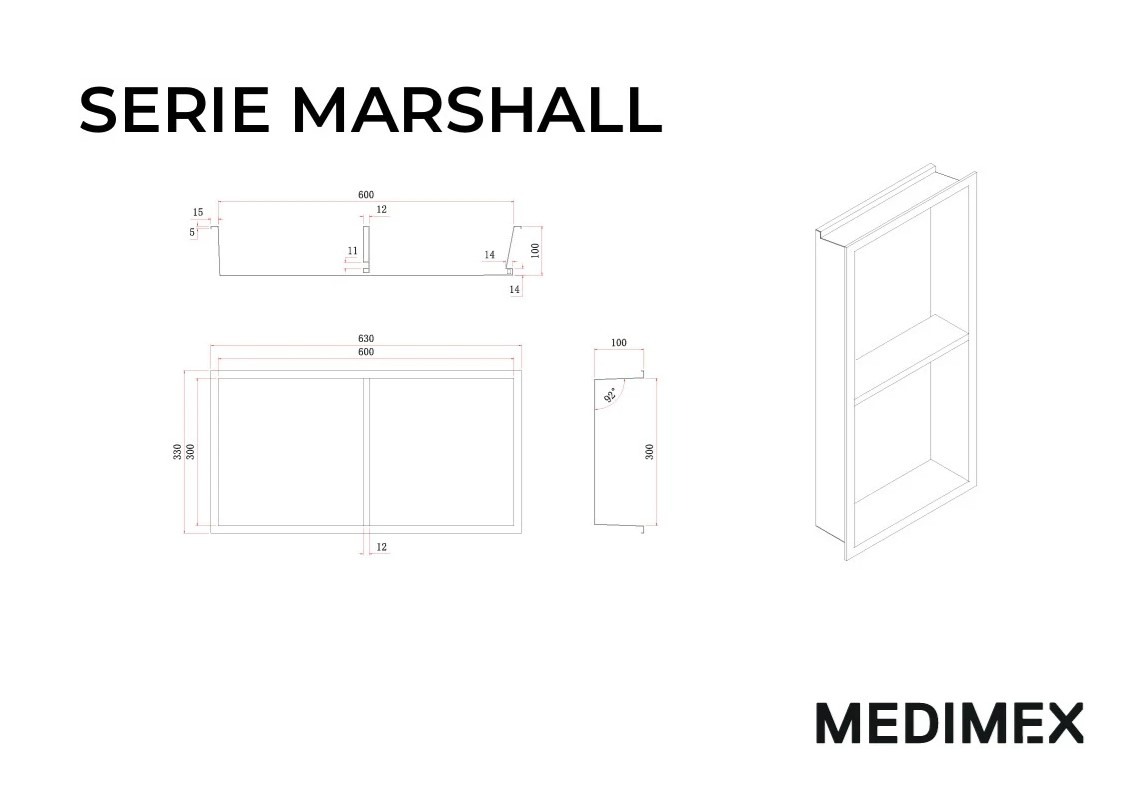 Ниша за баня с два рафта и LED осветление MEDIMEX MARSHALL  33×63 см, различни цветове - цена: 294.00€ (575.01лв.)