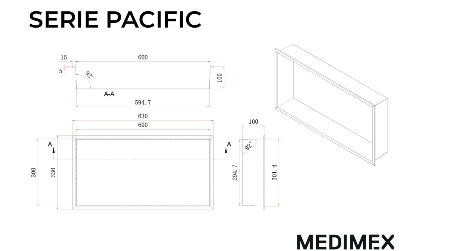 Правоъгълна ниша за вграждане MEDIMEX PACIFIC 63x33,различни цветове - цена: 154.29€ (301.77лв.)